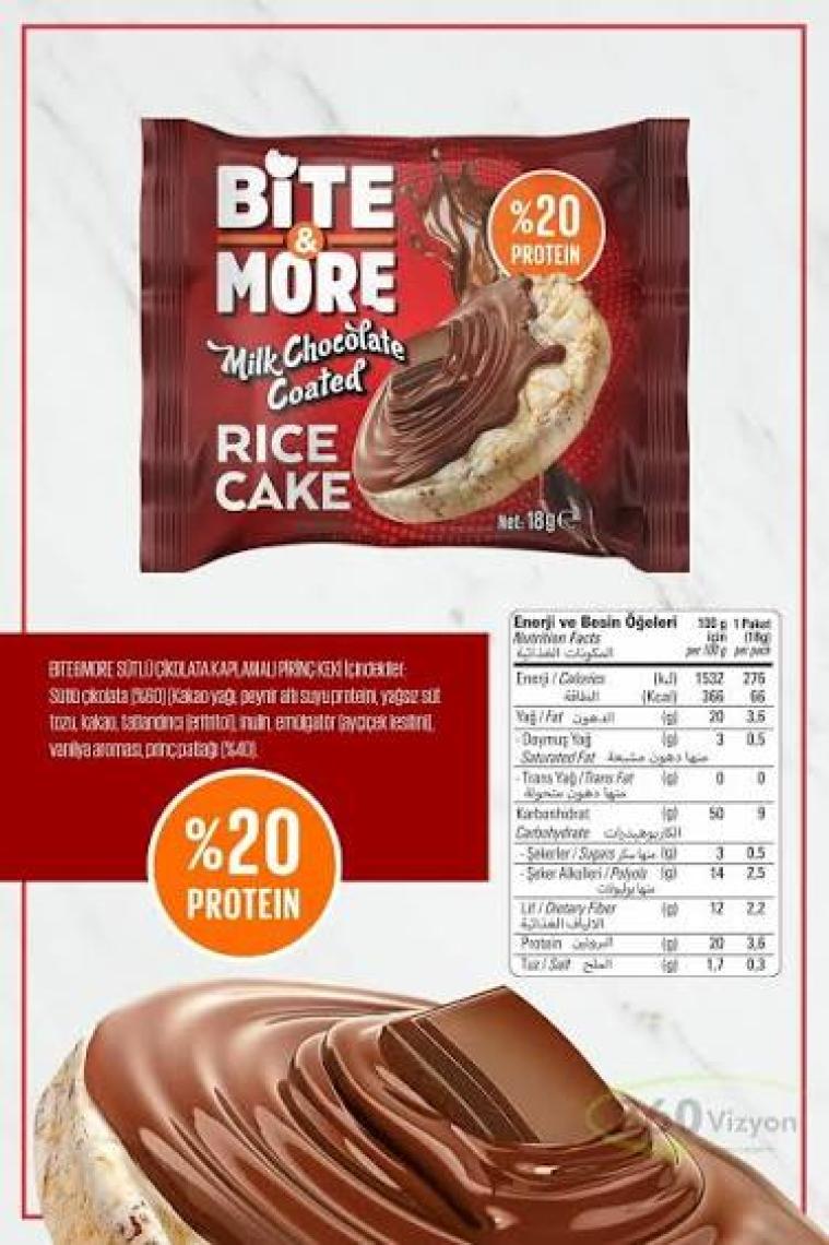 Bite & More Rice Cake 18 Gram x 24 Adet Milk Chocolate Coated (Pirinç Patlağı Sütlü Çikolata Kaplı)