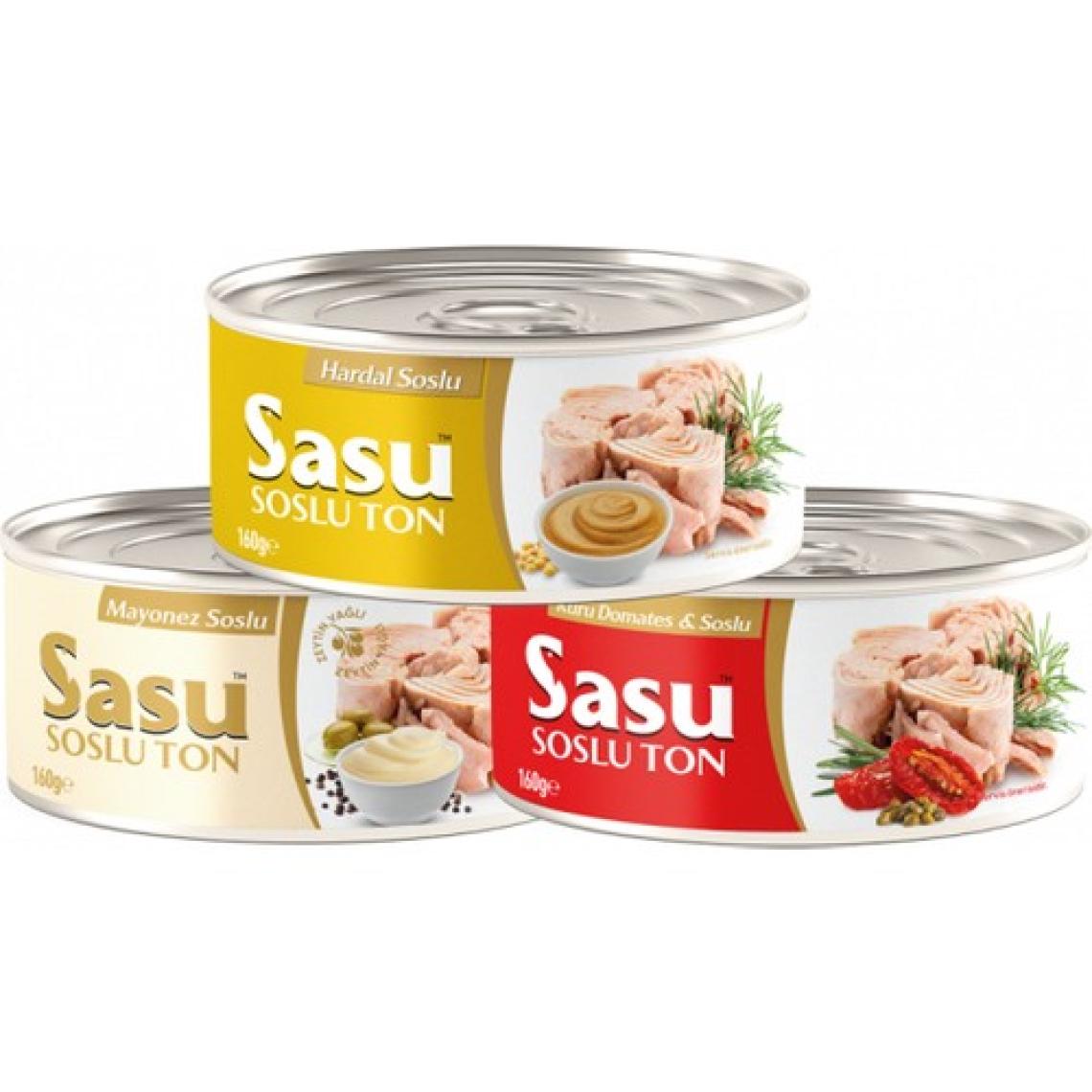 Sasu Kuru Domatesli & Soslu Ton Balığı  160g + Sasu Mayonez Soslu Ton Balığı  160g + Sasu Hardal Soslu Ton Balığı  160g