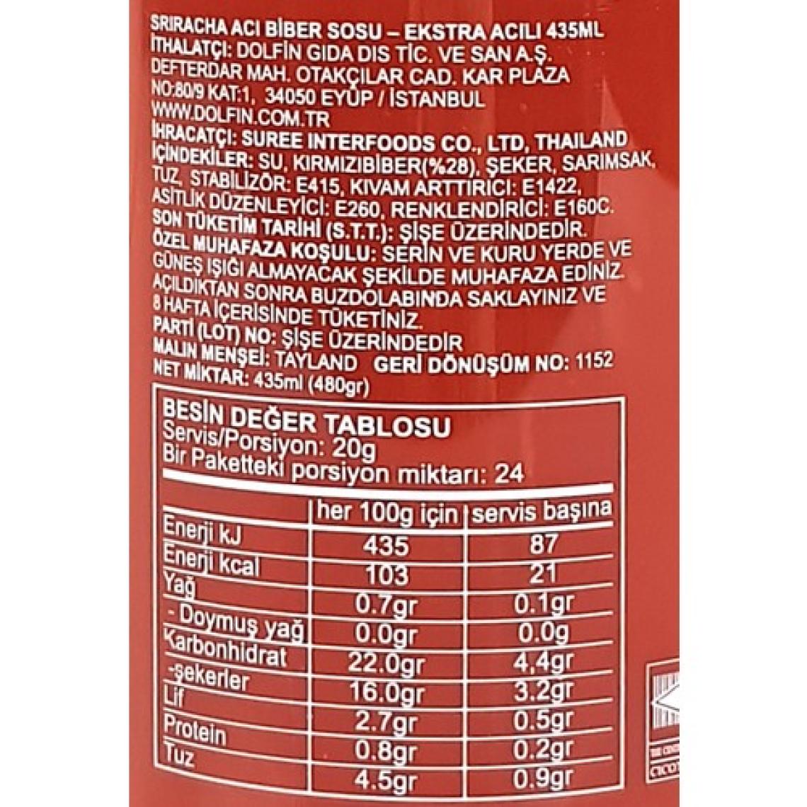 Suree Cryıng Thaıger Sriracha Acı Biber Sosu 435 Ml.