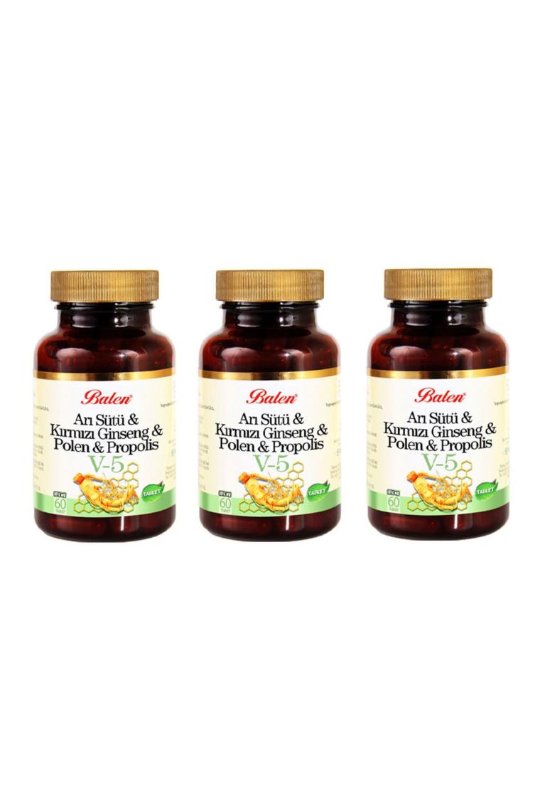 Balen (V5) Arı Sütü & Kırmızı Ginseng & Polen & Propolis Tablet x 3 Adet