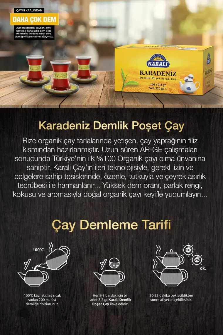 Karali Çay Karadeniz Demlik Poşet Siyah Çay 100'lü
