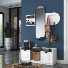 Rani Ee101 Aynalı Vestiyer Modern Portmanto Duvar Askısı Ayakkabılık Beyaz Mermer Desenli