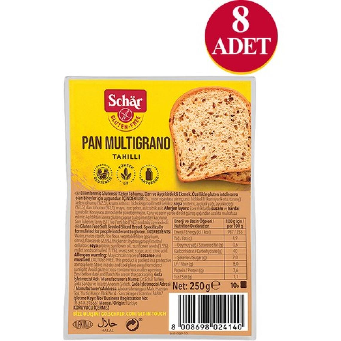 Schar Pan Multigrano Glutensiz Ketenli Ayçekirdekli Ekmek 250 gr (8 Adet)