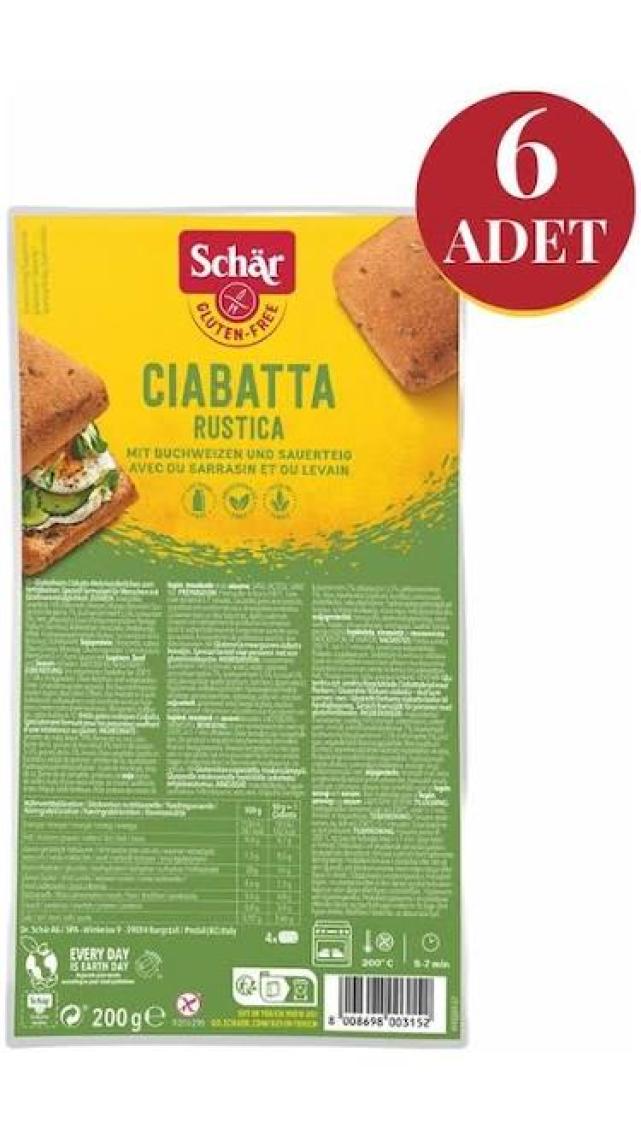 Schar Ciabattine Rustiche Glutensiz Esmer Ekmek 200 gr (6 Adet)