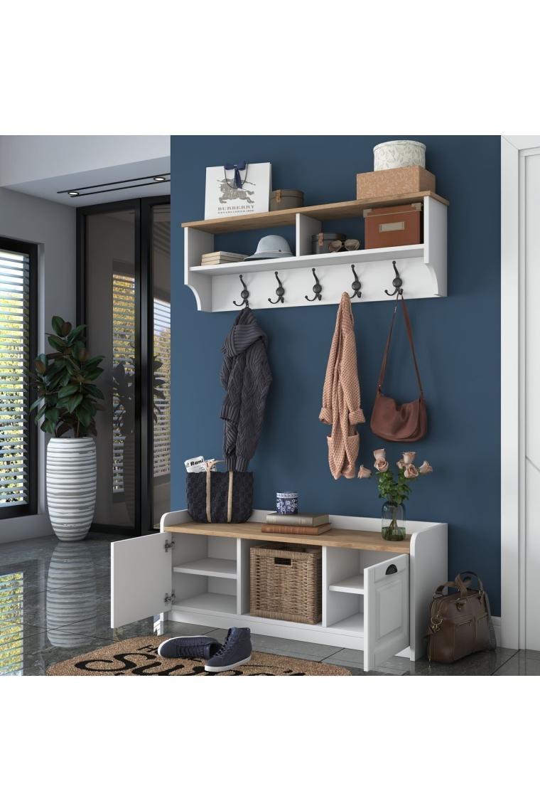 Rani P2 Modern Portmanto Ayakkabılık Ve Duvar Askısı Vestiyer M1 Renk: Beyaz - S. Ceviz