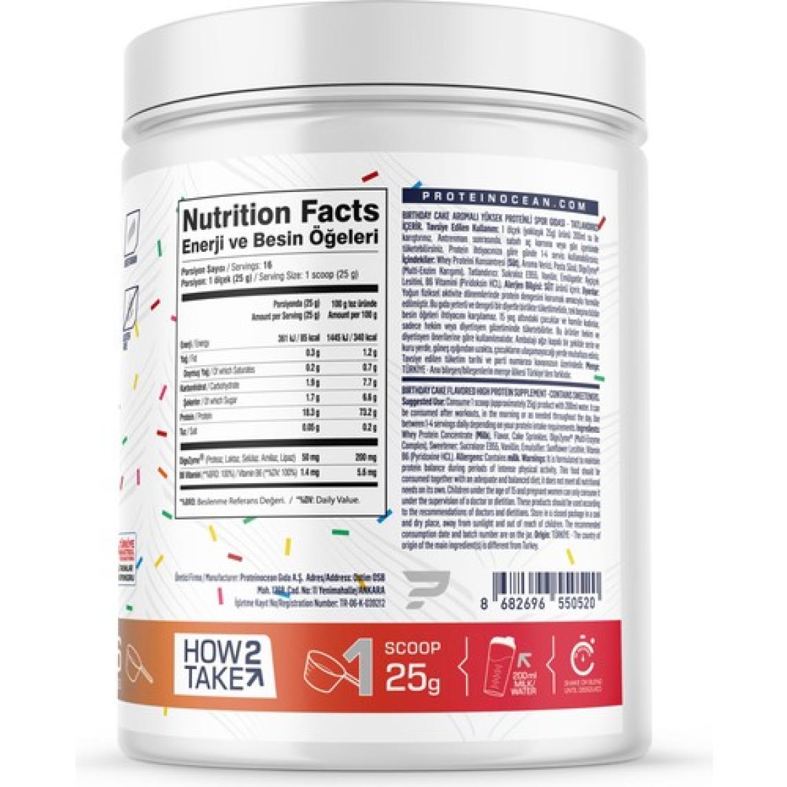 Proteinocean Birthday Cake Aromalı Whey Protein Tozu 400 gr - 16 Servis