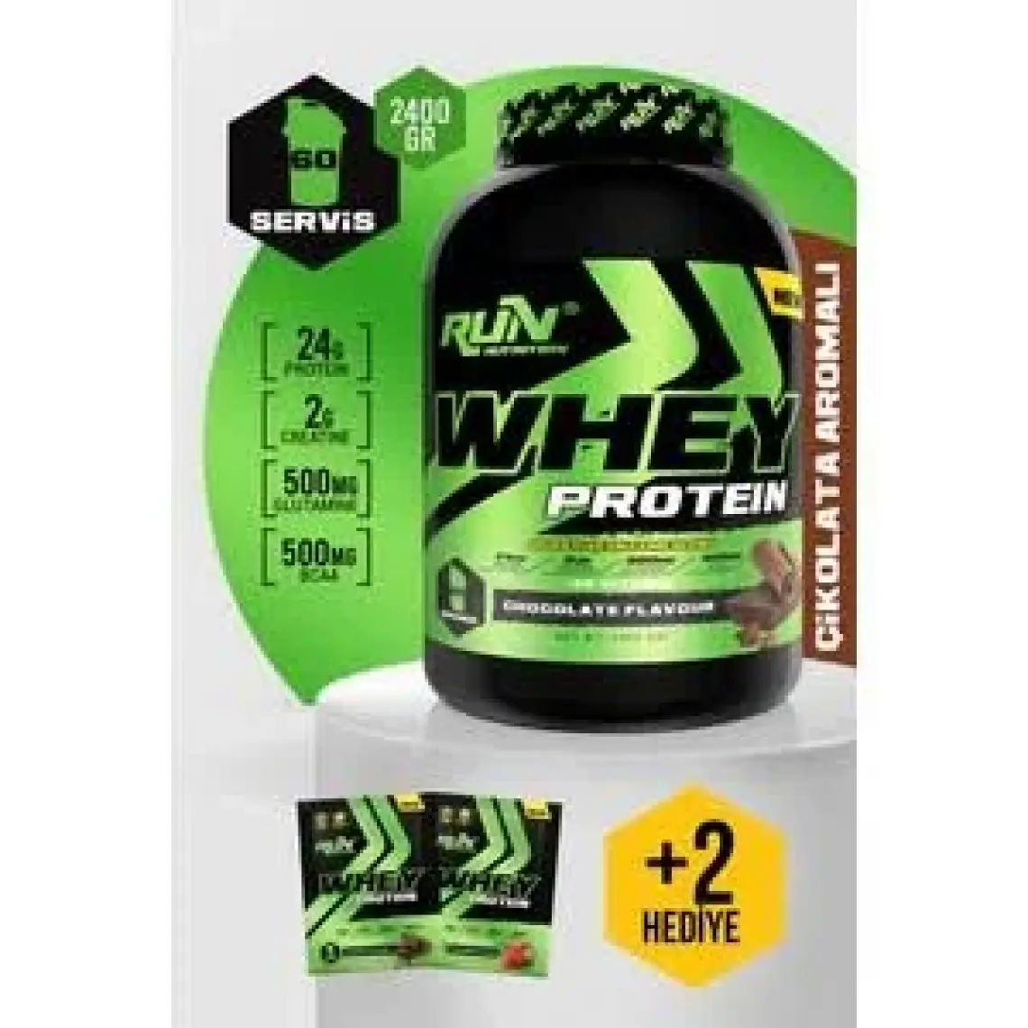 Run Nutrition Whey Protein - 2.4 Kg - Çikolata Aromalı - 60 Servis - Hediyeli