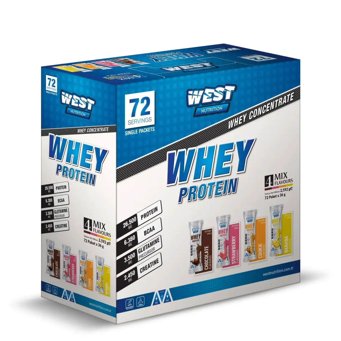 West Nutrition Whey Protein Tozu 72 Şase 2592 gr 4 Aromalı