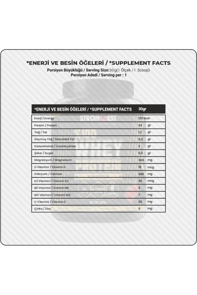 Whey Protein 960 gr 32 Servis Çilek Aromalı Whey Protein Tozu