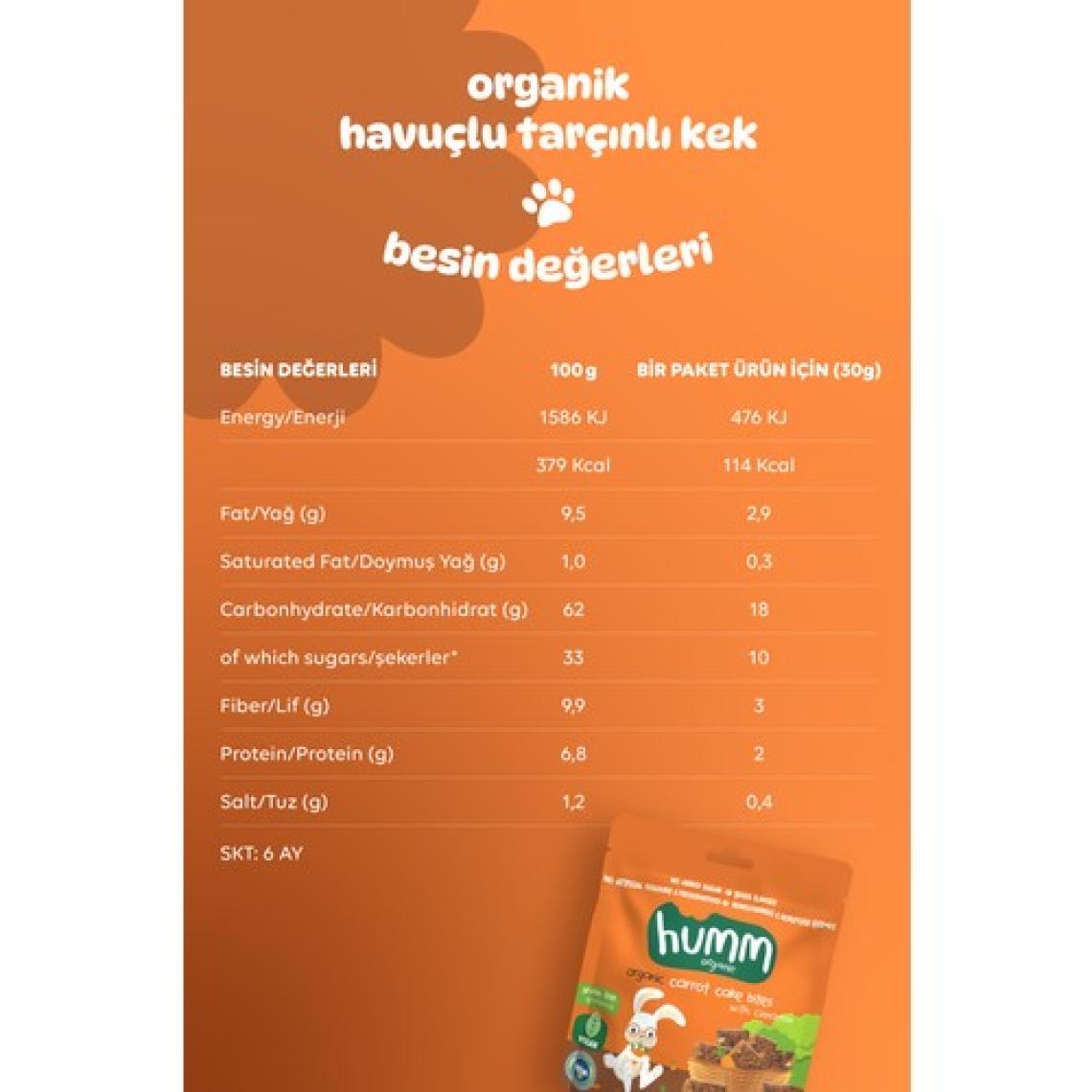 Humm Organic - Organik Glutensiz Vegan Havuçlu ve Tarçınlı Kek - 30G