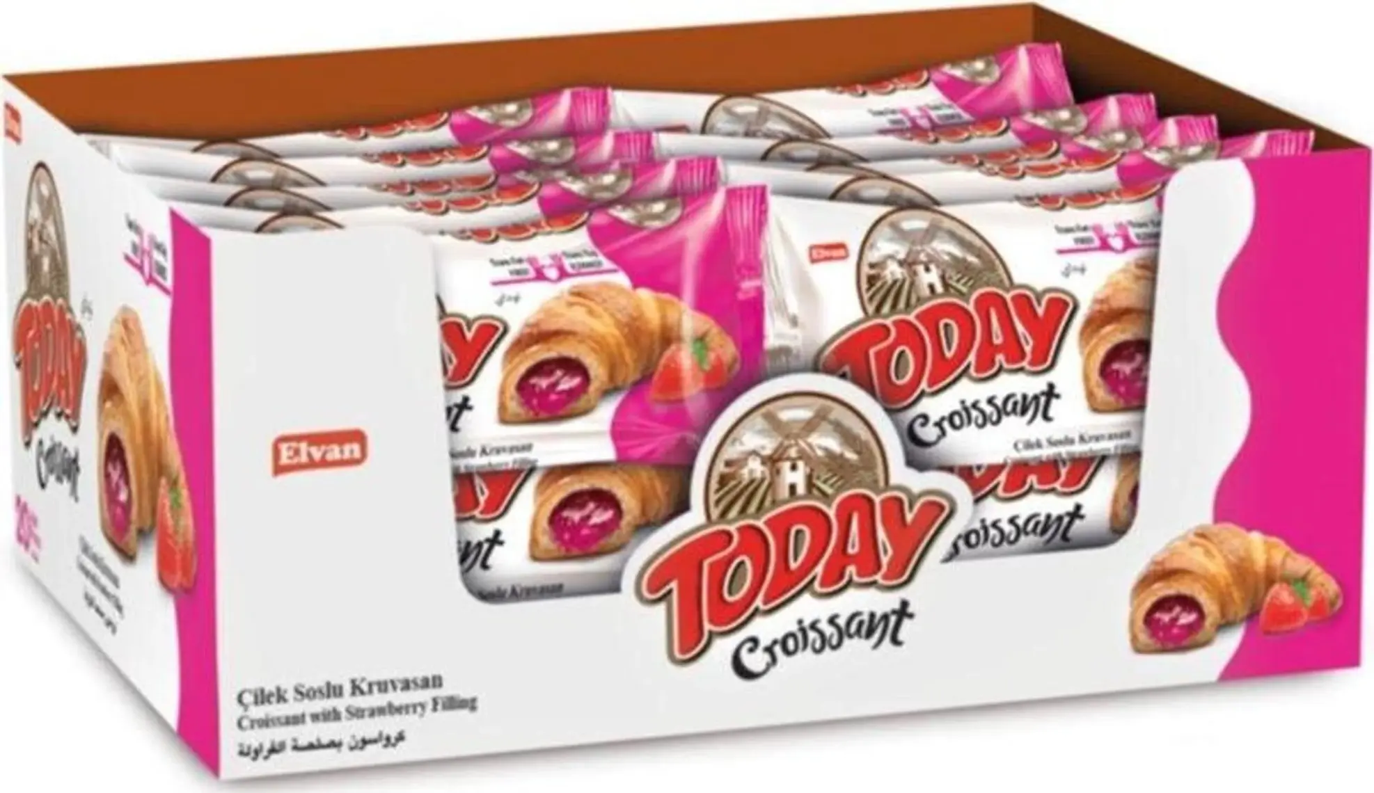 Elvan Today Kruvasan 20×40 g – Çilek Dolgulu, Buğday Unlu, Bitkisel Yağlı Yumuşak Atıştırmalık, Türkiye Menşeli