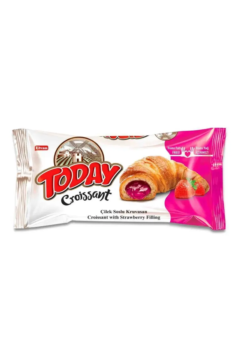 Elvan Today Kruvasan 20×40 g – Çilek Dolgulu, Buğday Unlu, Bitkisel Yağlı Yumuşak Atıştırmalık, Türkiye Menşeli