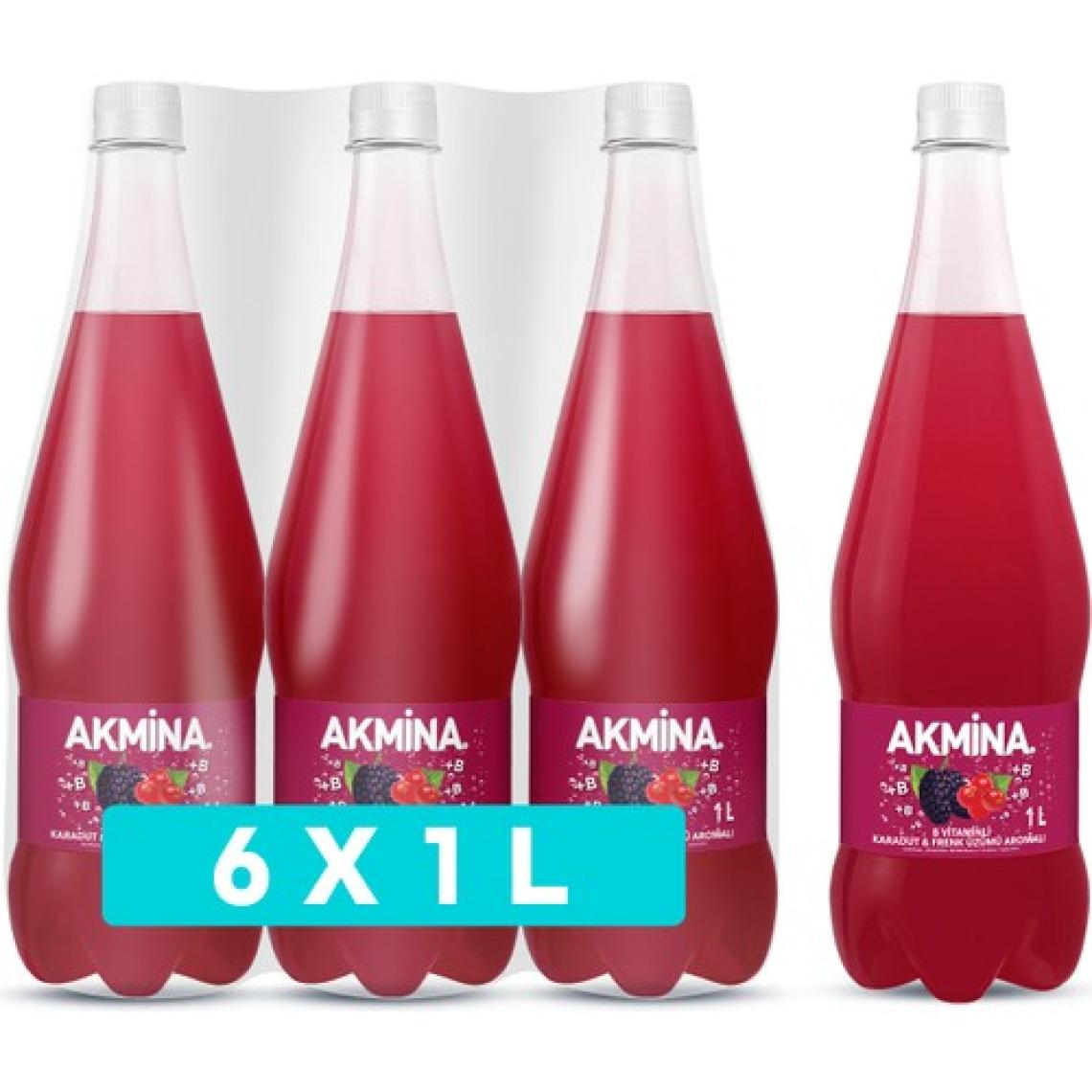 Akmina B Vitaminli Karadut u0026 Frenk Üzümü Aromalı Maden Suyu 1 l X 6 Adet