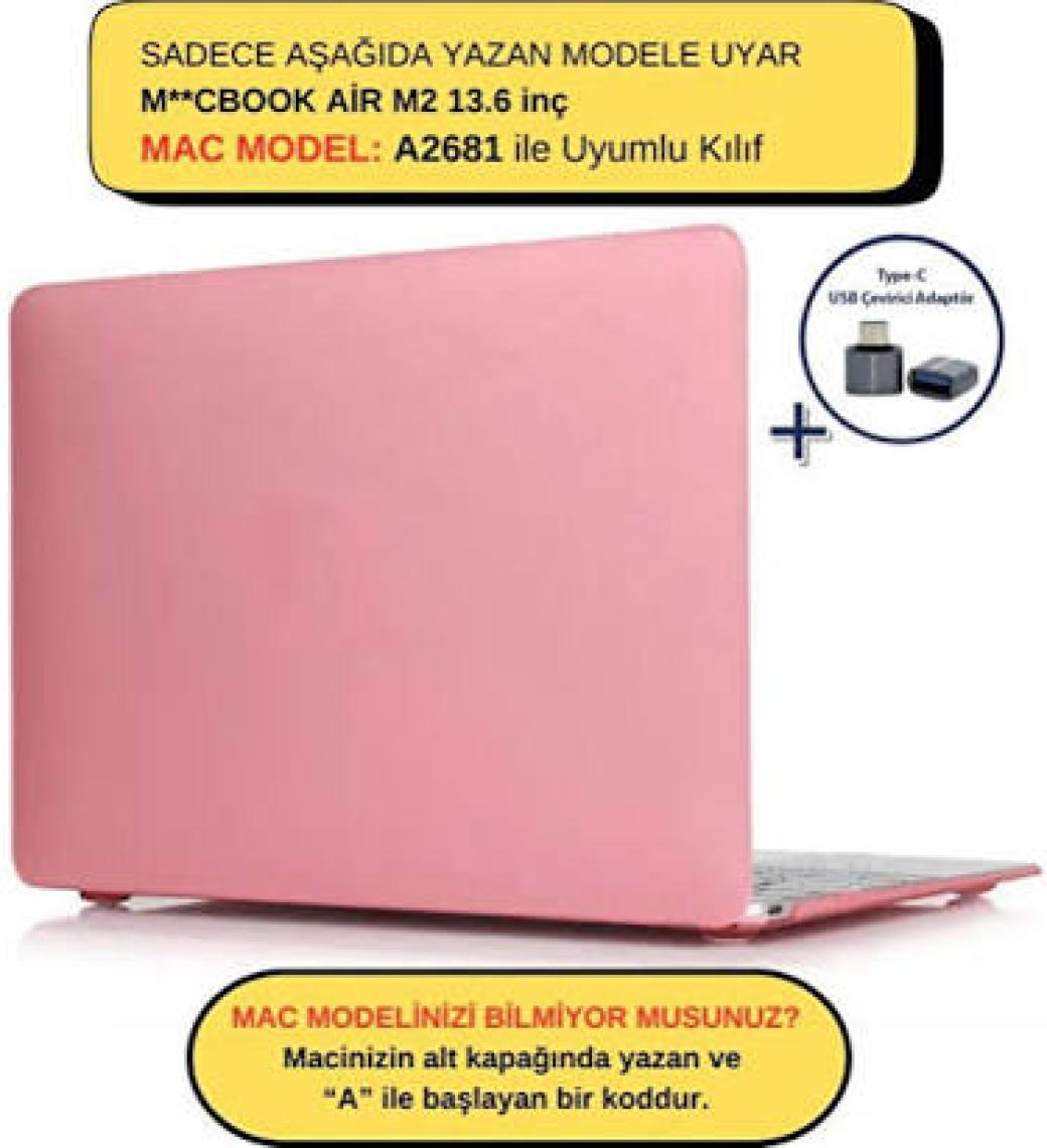 McStorey Macbook Air M2-M3 Kılıf 13.6 inç Mat Flu Kılıf (TouchID'li Air M2-M3) A2681 A3113 ile Uyumlu