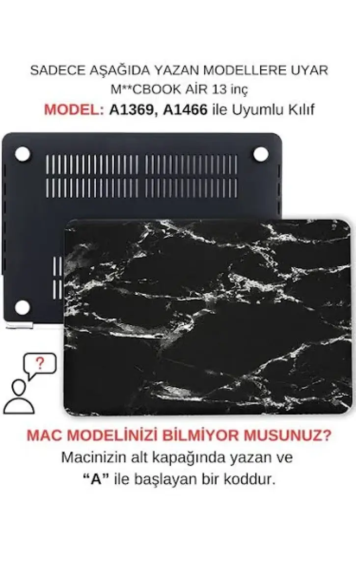 McStorey Macbook Air Kılıf 13 inç Mermer (Eski USB'li Model 2010-2017) A1369 A1466 ile Uyumlu