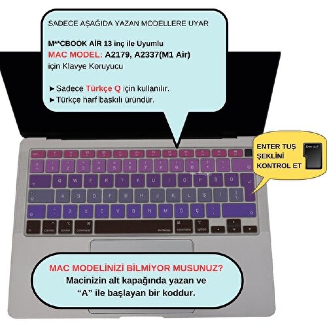 McStorey Macbook Air M1 Klavye Kılıfı Türkçe Q Baskı A2179 A2337 ile Uyumlu Ombre