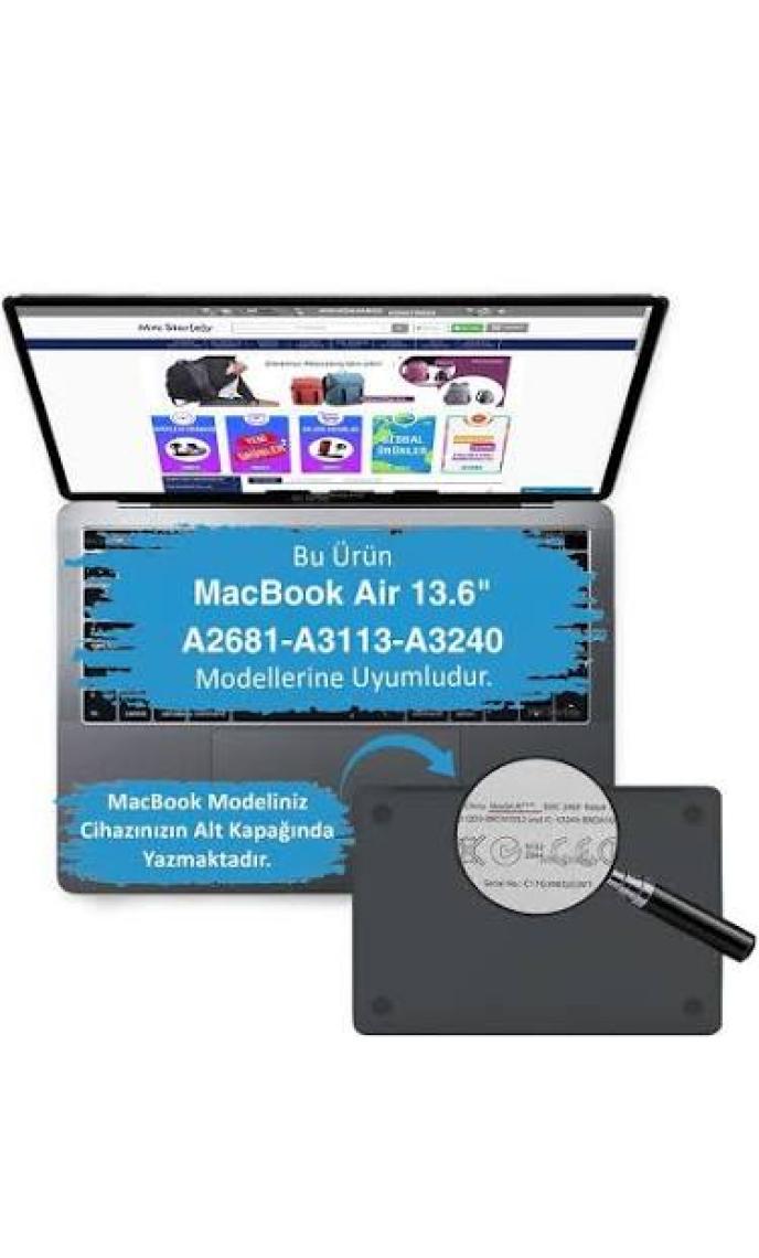 McStorey Macbook Air M2-M3 Kılıf 13.6 inç Mat Flu Kılıf (TouchID'li Air M2-M3) A2681 A3113 ile Uyumlu