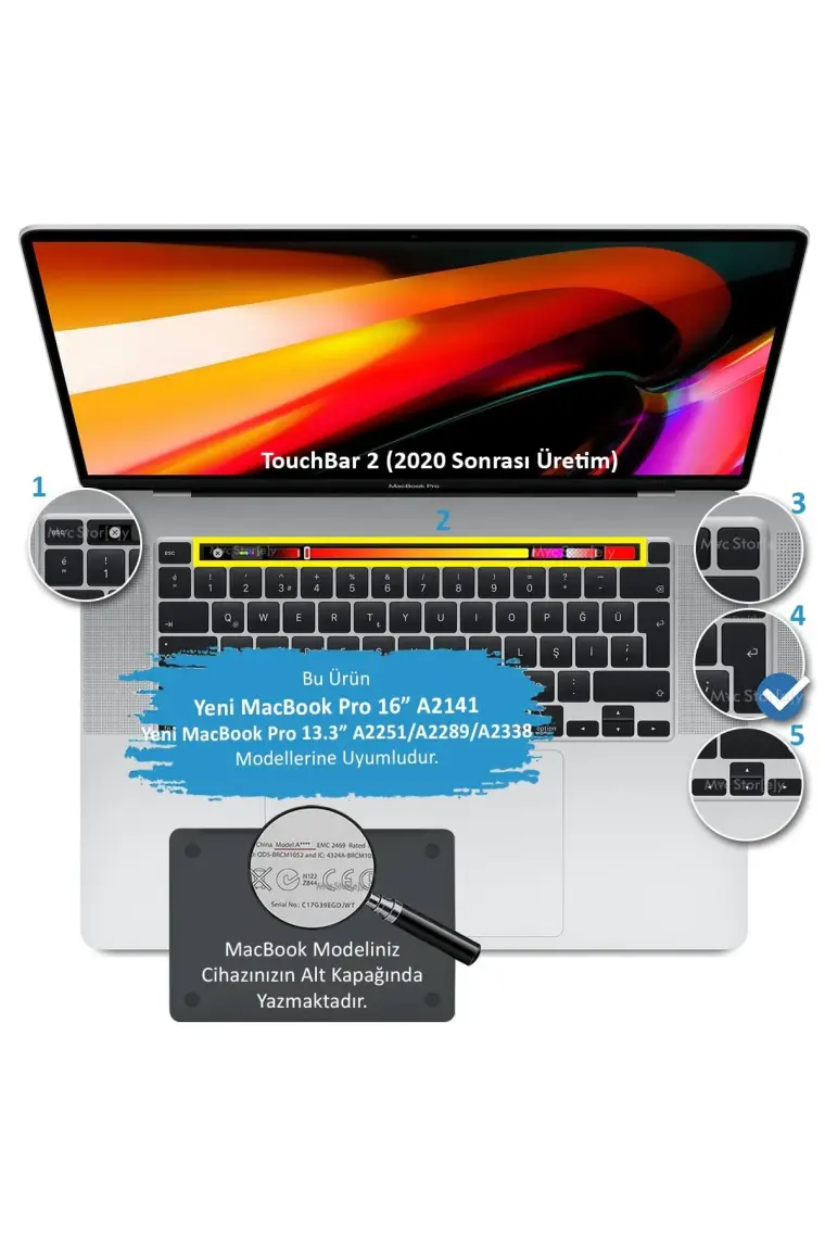 McStorey Macbook Pro Klavye Kılıfı 13inç M1-M2 Türkçe Q Baskı A2338 2289 2251 A2141 ile Uyumlu Ombre