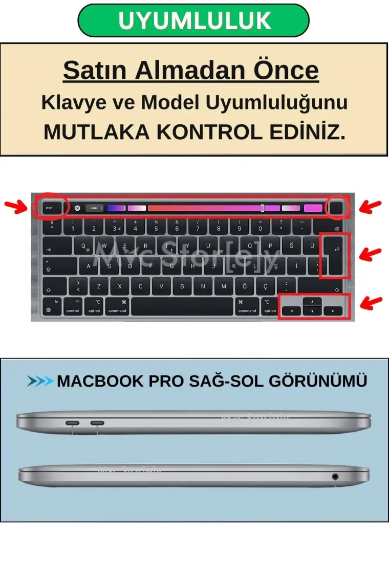 McStorey Macbook Pro Klavye Kılıfı 13inç M1-M2 Türkçe Q Baskı A2338 2289 2251 A2141 ile Uyumlu Ombre