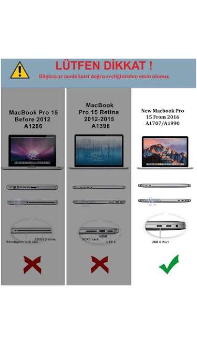 Macbook Pro Kılıf 15 Inç A1707 A1990 ile Uyumlu Mat Şeffaf