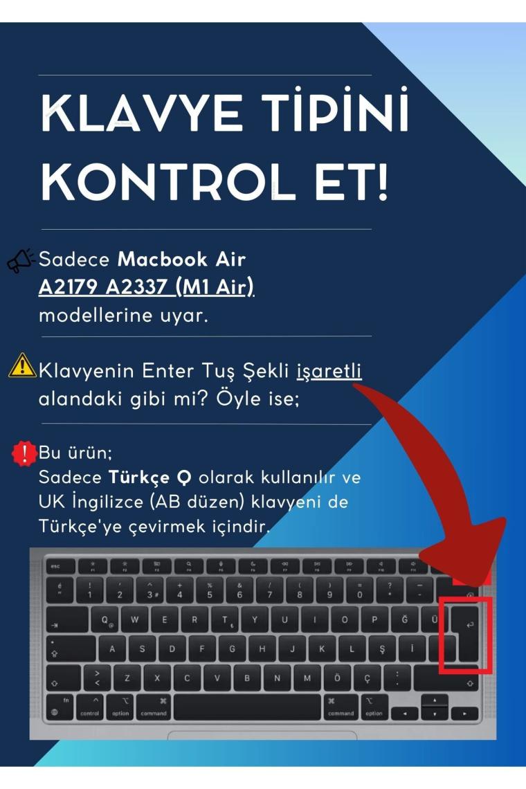 Macbook Air M1 ile Uyumlu Klavye Koruyucu TouchID A2179 A2337 Türkçe Baskı Gradient