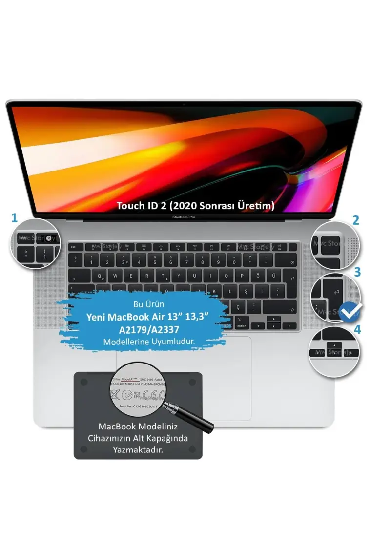 McStorey Macbook Air M1 Klavye Kılıfı Türkçe Q Baskı A2179 A2337 ile Uyumlu