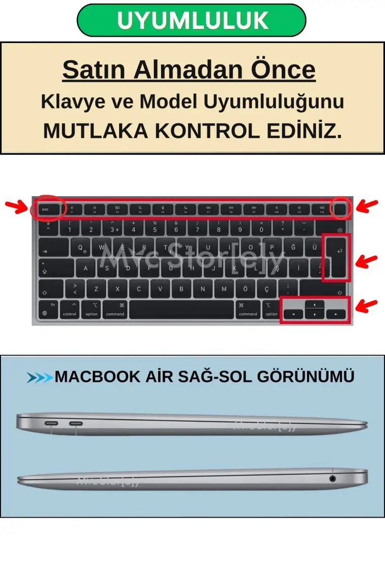McStorey Macbook Air M1 Klavye Kılıfı Türkçe Q Baskı A2179 A2337 ile Uyumlu