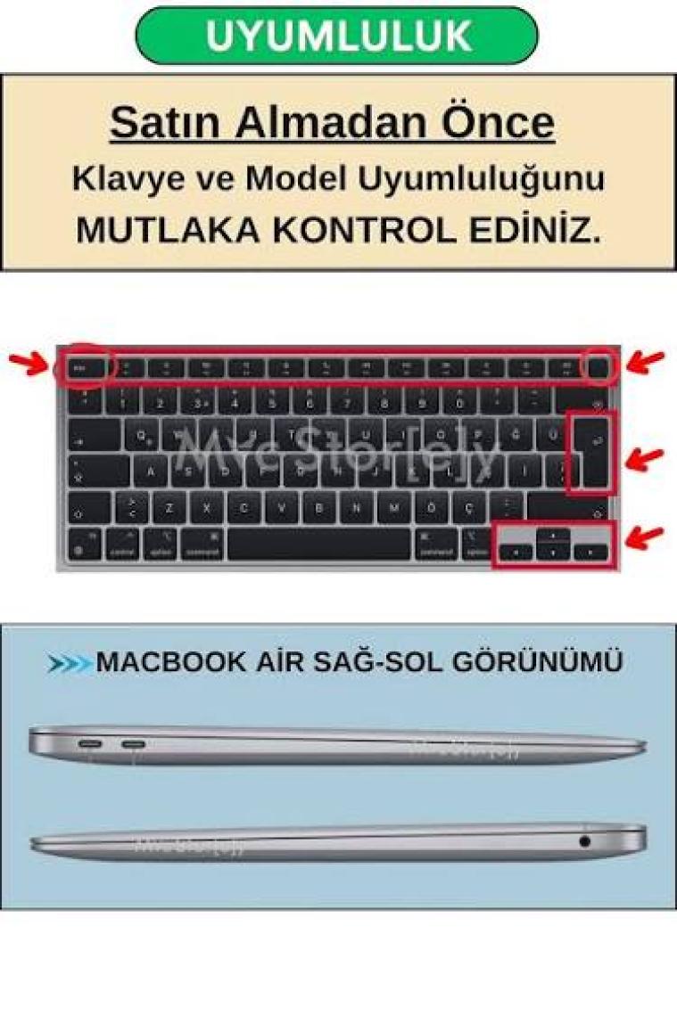 McStorey Macbook Air M1 Klavye Kılıfı Türkçe Q Baskı A2179 A2337 ile Uyumlu Ombre