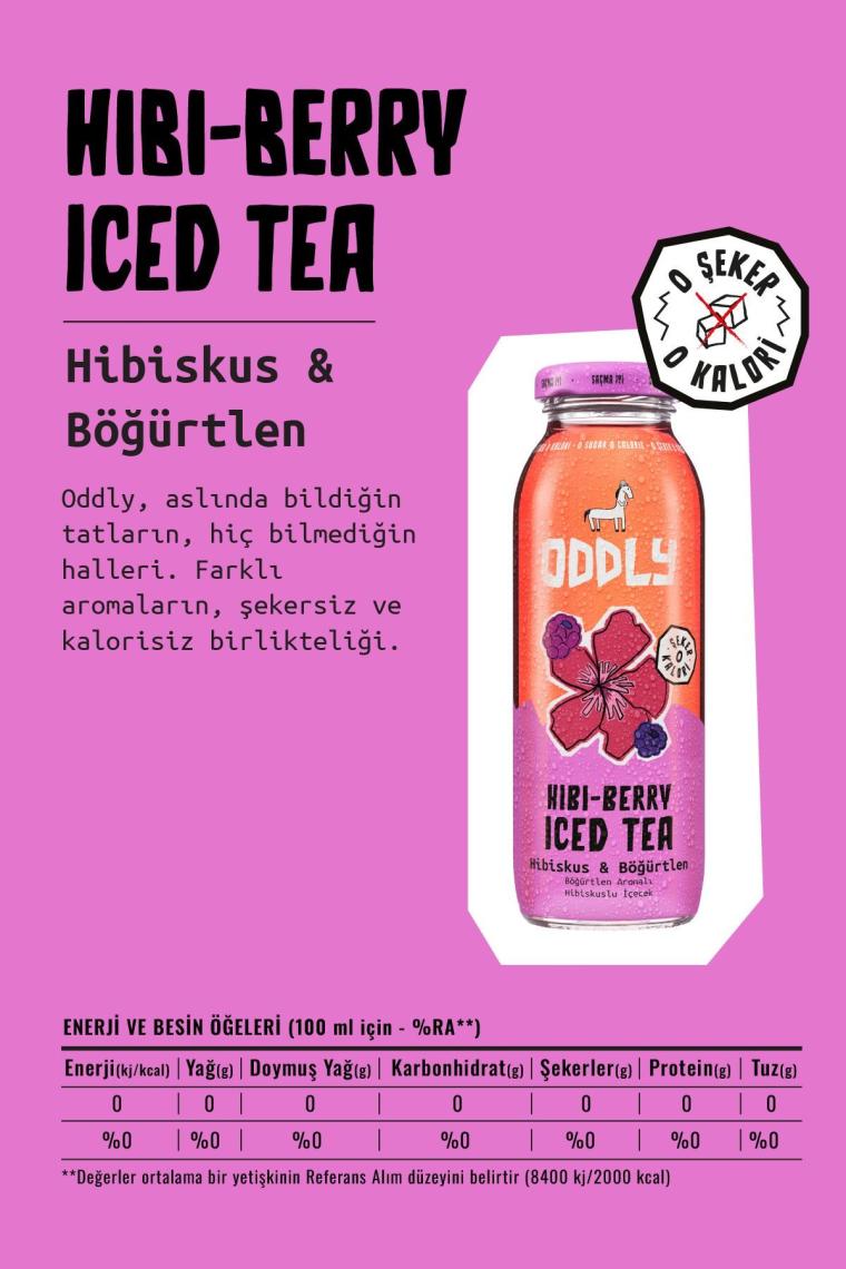 ODDLY Hıbıberry Soğuk Çay Cam Hibiscus Böğürtlen 250 ml x 6 Adet