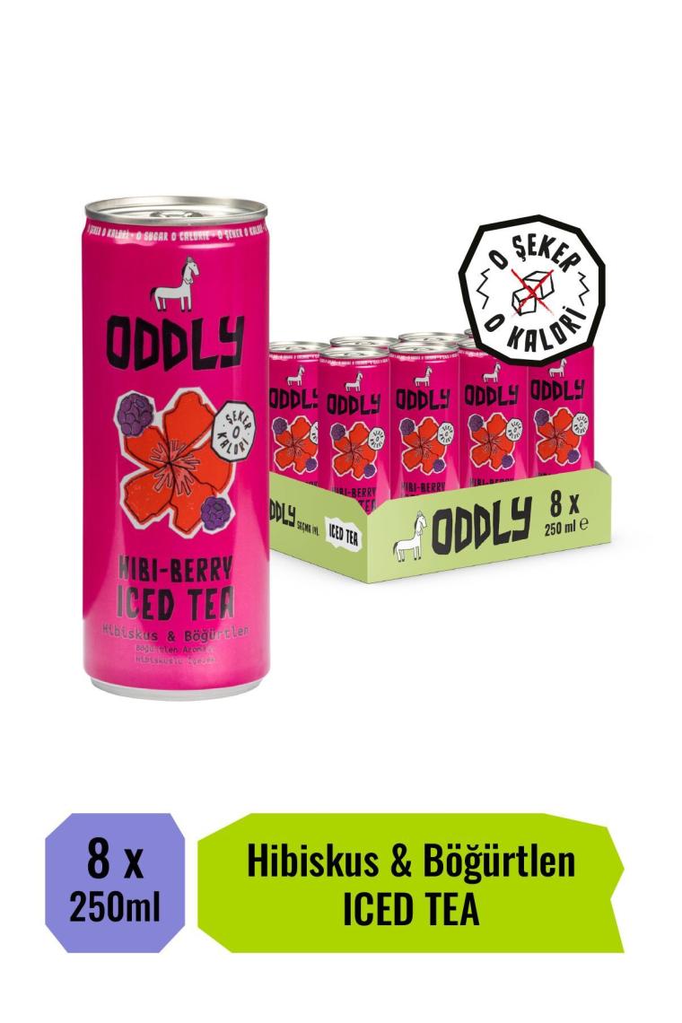 ODDLY Hıbıberry Soğuk Çay Kutu Hibiscus Böğürtlen 250 ml x 8 Adet