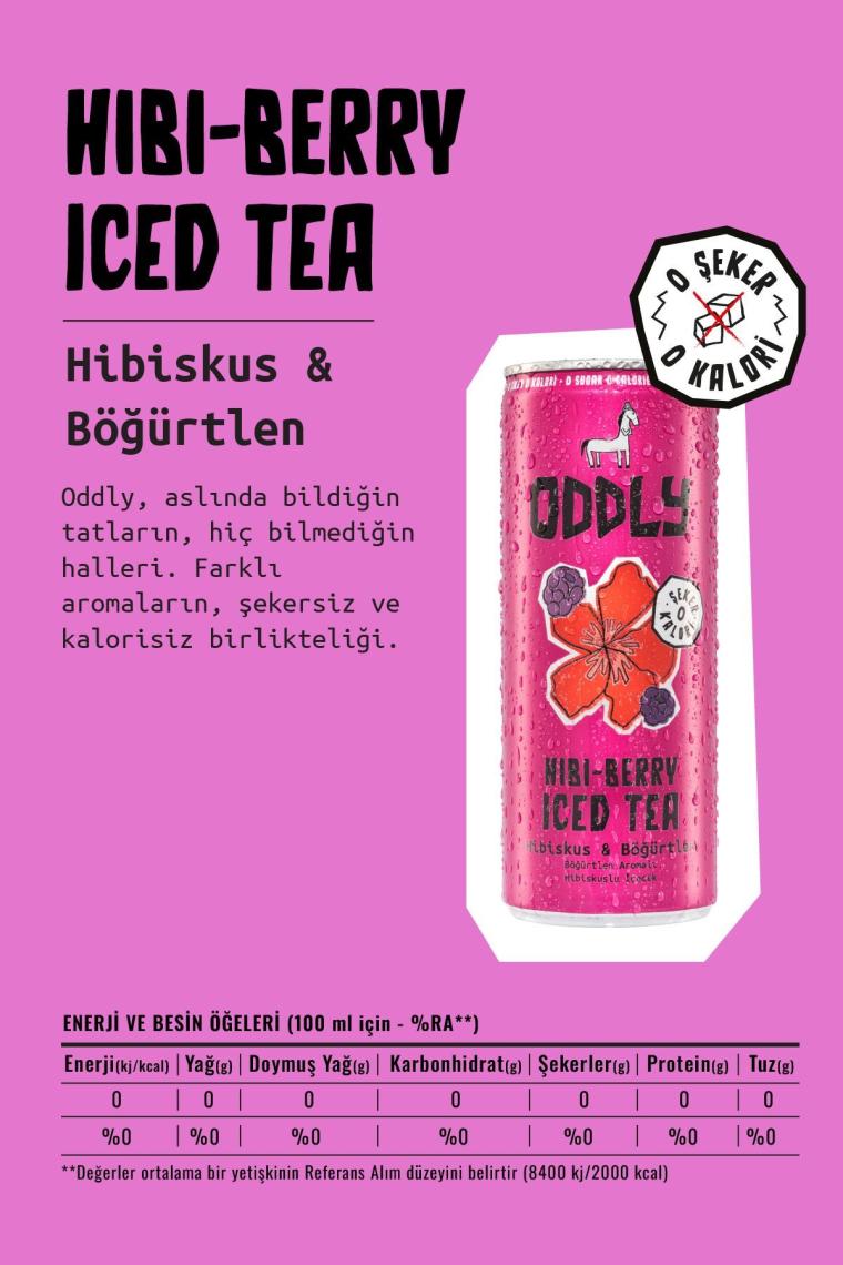ODDLY Hıbıberry Soğuk Çay Kutu Hibiscus Böğürtlen 250 ml x 8 Adet