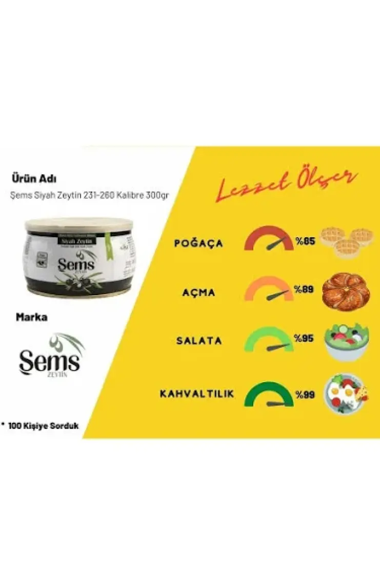 Ahsaf Şems Yağlı Siyah Sele Zeytin 300 Gr 231-260  Kalibre