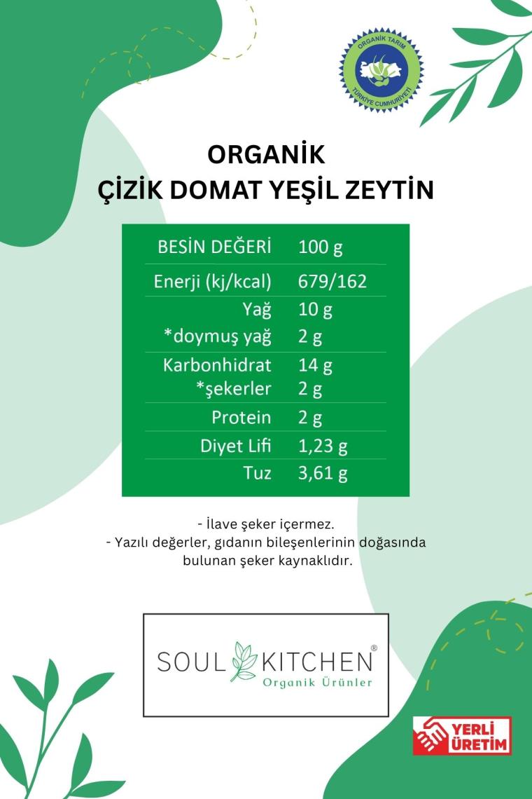 Soul Kitchen Organik Çizik Domat Yeşil Zeytin 300 gr