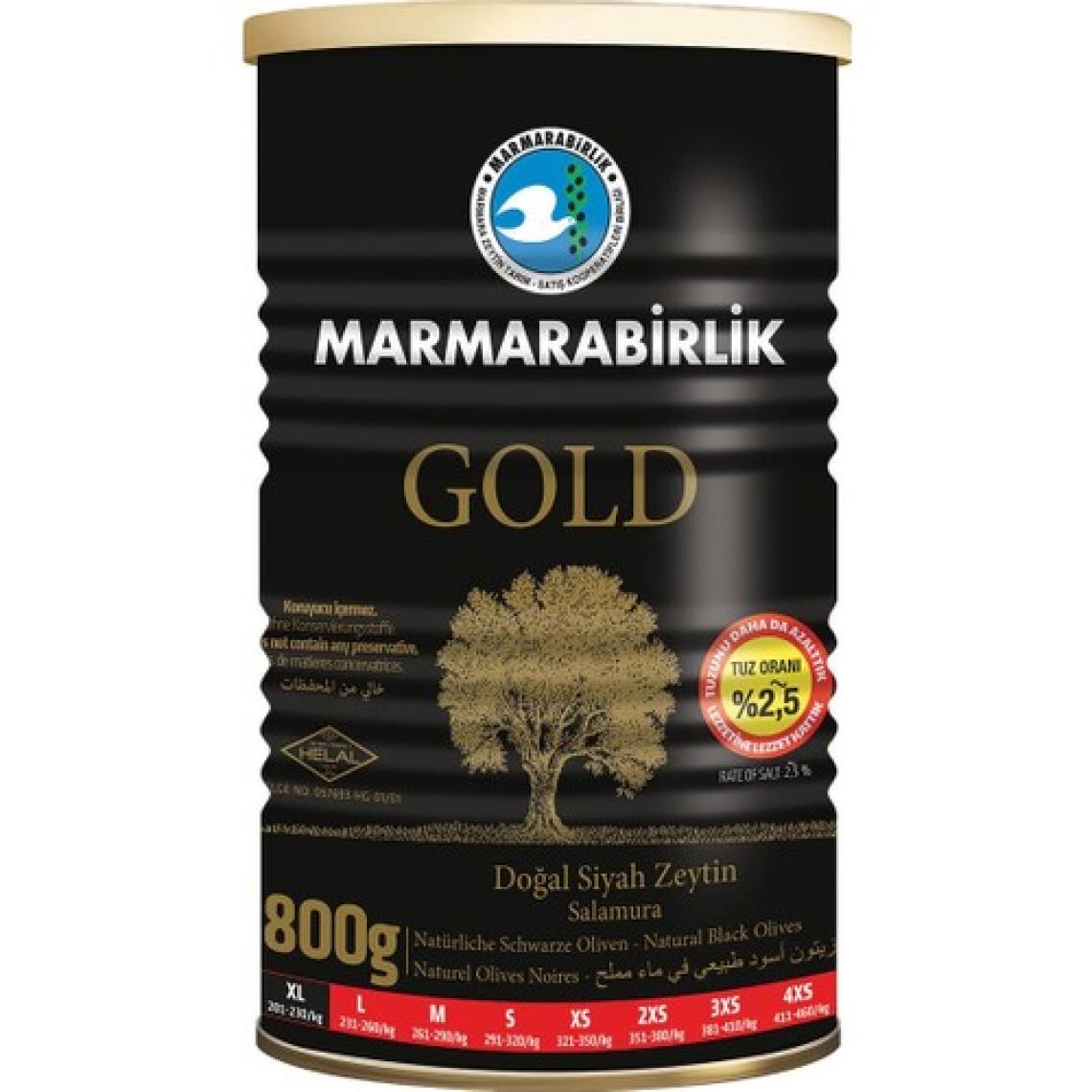 Marmarabirlik Gold Mega Siyah Zeytin 201-230 (Xl) 800  gr Teneke 1'li