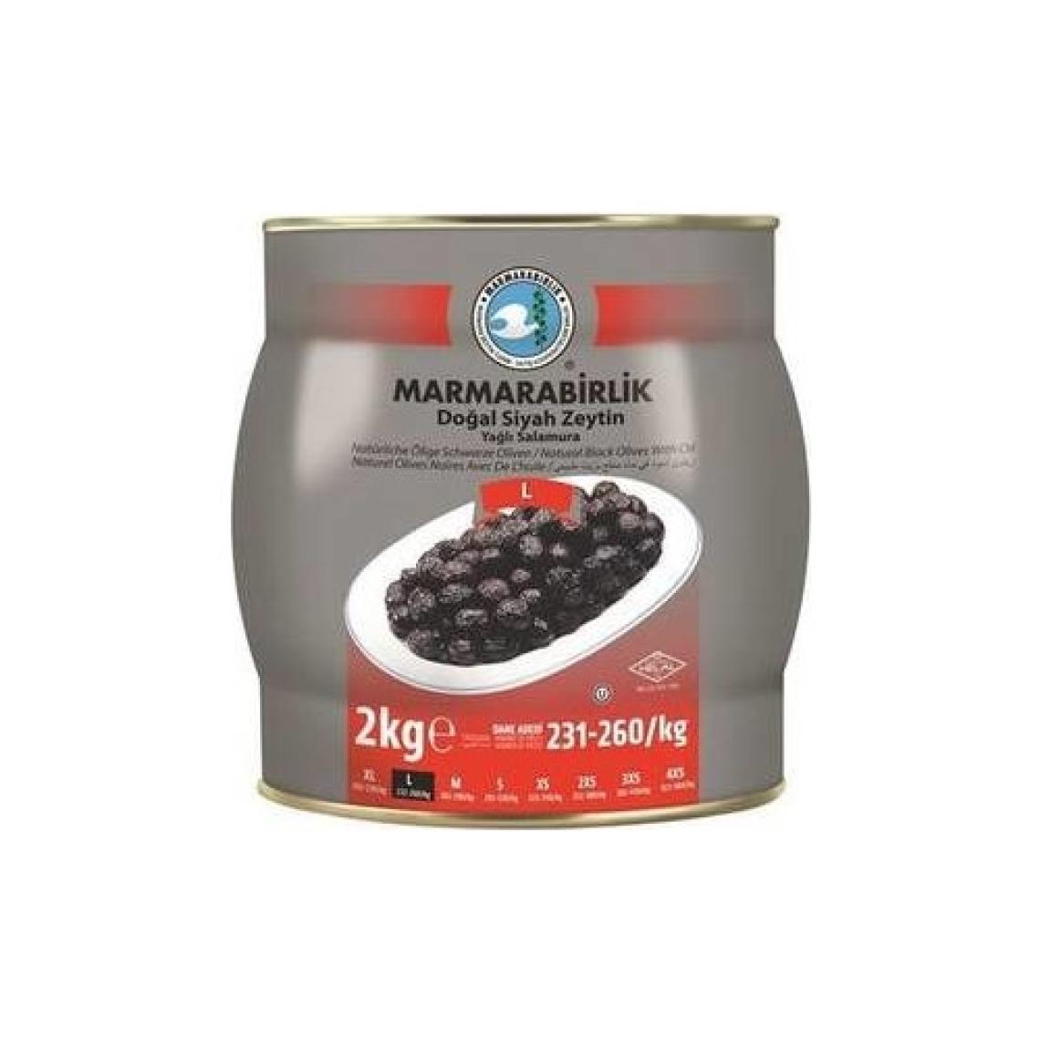 Marmarabirlik L Hiper Salamura Siyah Zeytin 231-260 2 kg Teneke