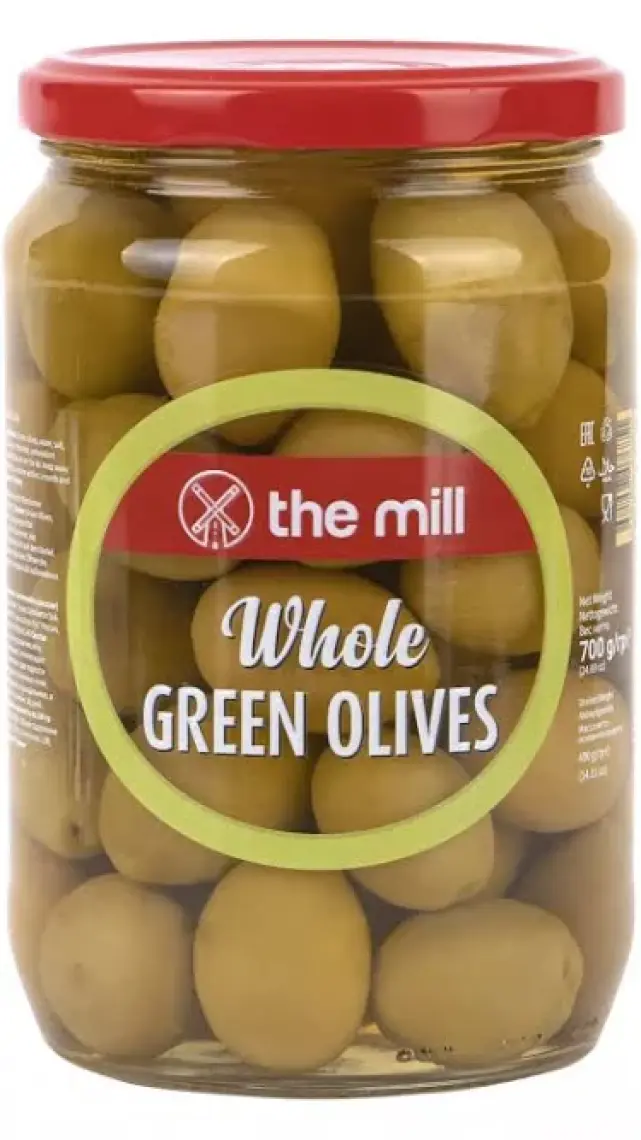 The Mill Kokteyl Yeşil Zeytin 700 g Cam Kavanoz - Süzme Ağırlık: 400 g