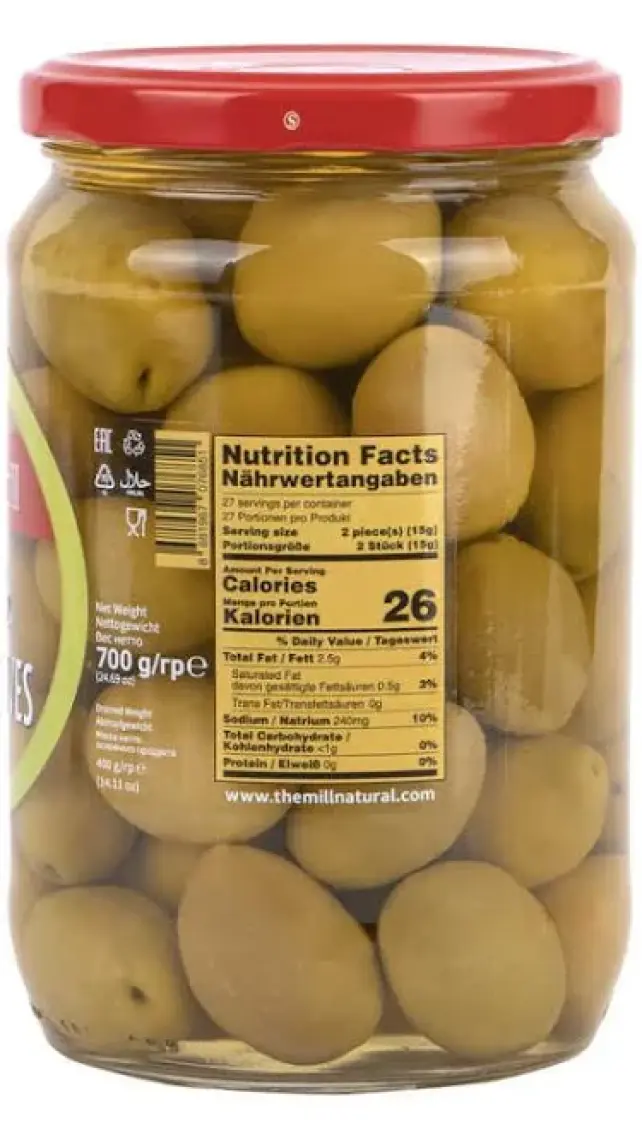 The Mill Kokteyl Yeşil Zeytin 700 g Cam Kavanoz - Süzme Ağırlık: 400 g