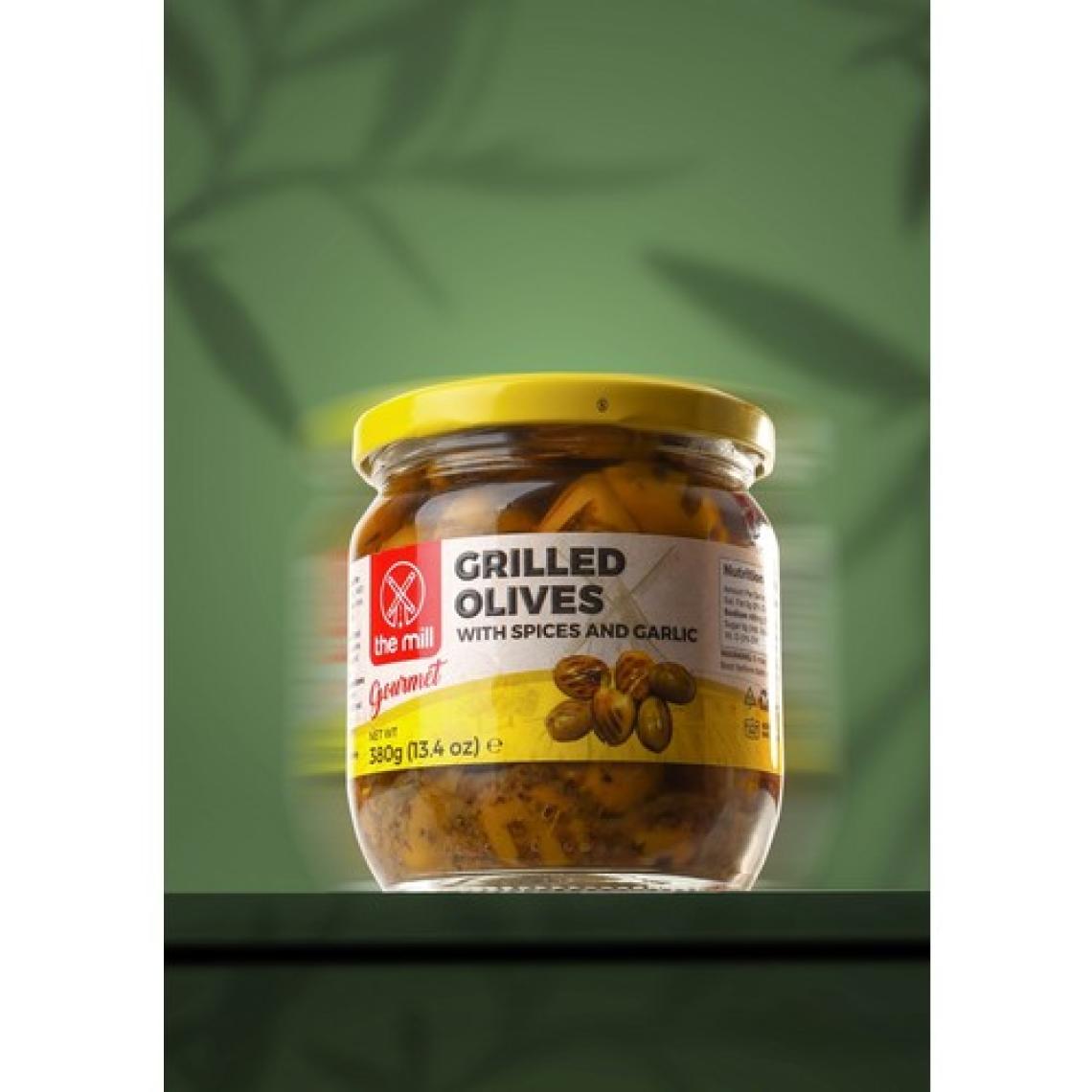 The Mill Gurme Izgara Zeytin 380 gr Cam Kavanoz - %100 Natürel Sızma Zeytinyağı, Baharat ve Sarımsak İçerikli - Kahvaltı, Salata ve Atıştırmalıklar İçin Uygun - Doğal Olarak İşlenmiş - Pastörize