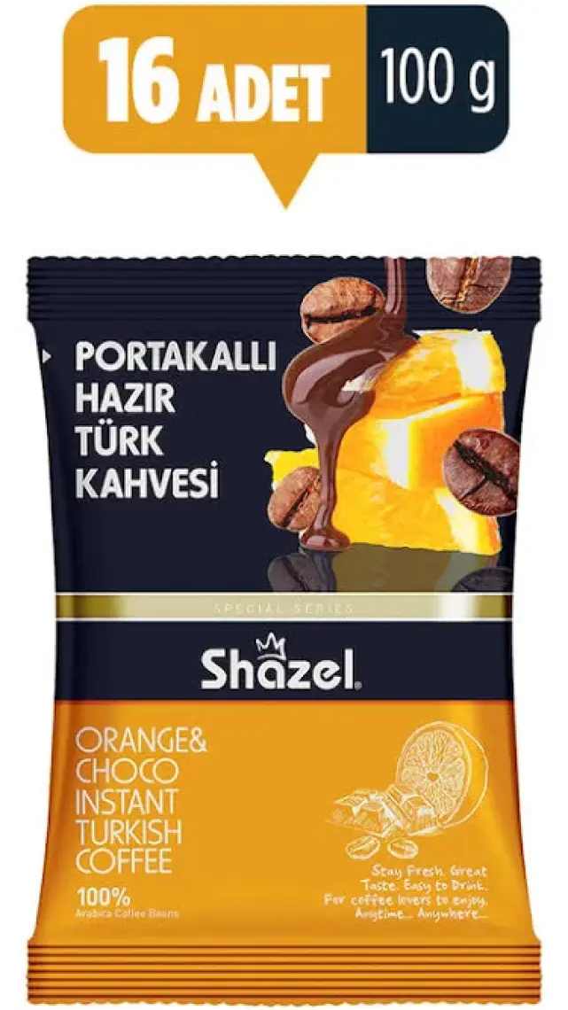 Shazel Portakallı Hazır Türk Kahvesi 100 gr x 16 Adet