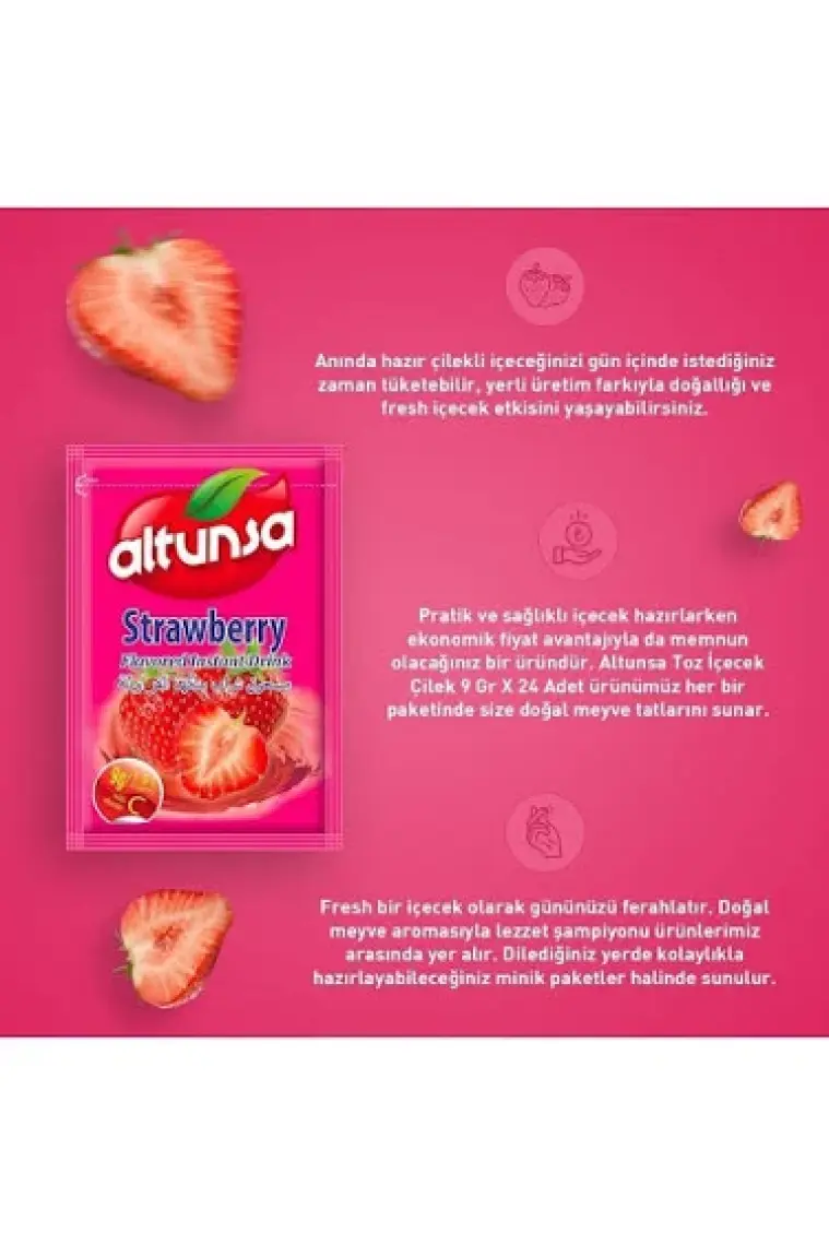 Altunsa Çilek Aromalı Soğuk Toz İçecek 9 gr X 24 Adet