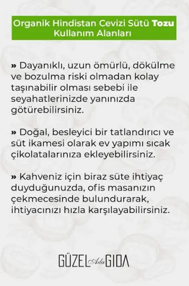 Güzel Ada Gıda Organik Hindistan Cevizi Sütü Tozu 120 Gr