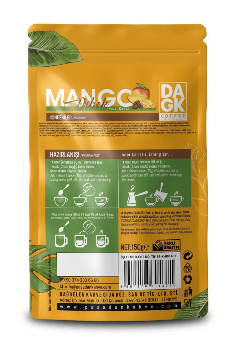 Dagk Mango Dibek Kahvesi 150g  (Mango Aromalı Hazır Kahve) İster Karıştır, İster Pişir