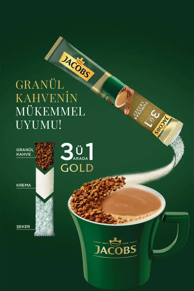 Jacobs 3'ü 1 Arada Gold Yumuşak İçim Karışım Kahve 40'lı Kutu