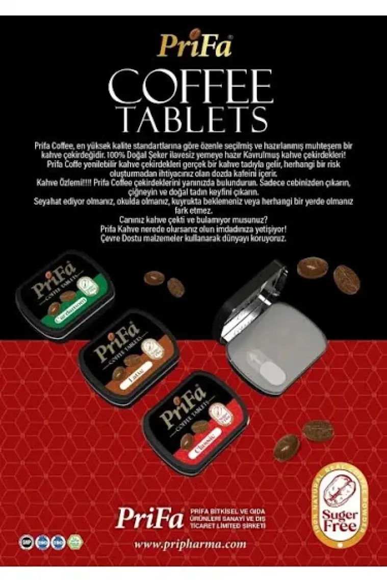 Prifa Coffee Tablets Şekersiz Gerçek Kahve Şeker Ilavesiz Emilebilir Kahve Tablet, Espresso
