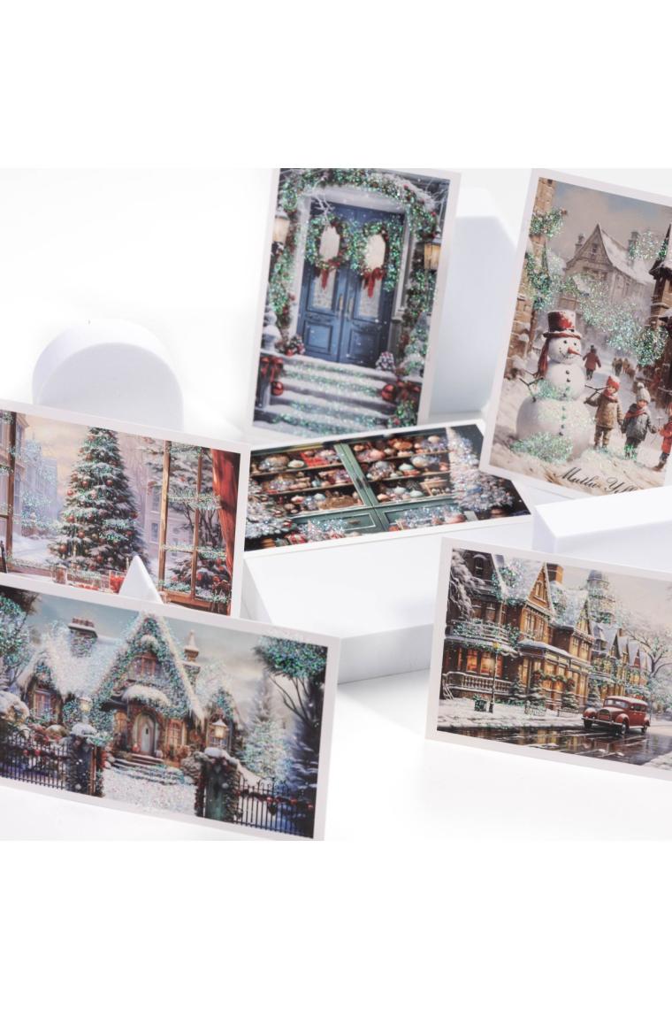 Simli kartpostal, yılbaşı, kış sokakları Set (6 adet)