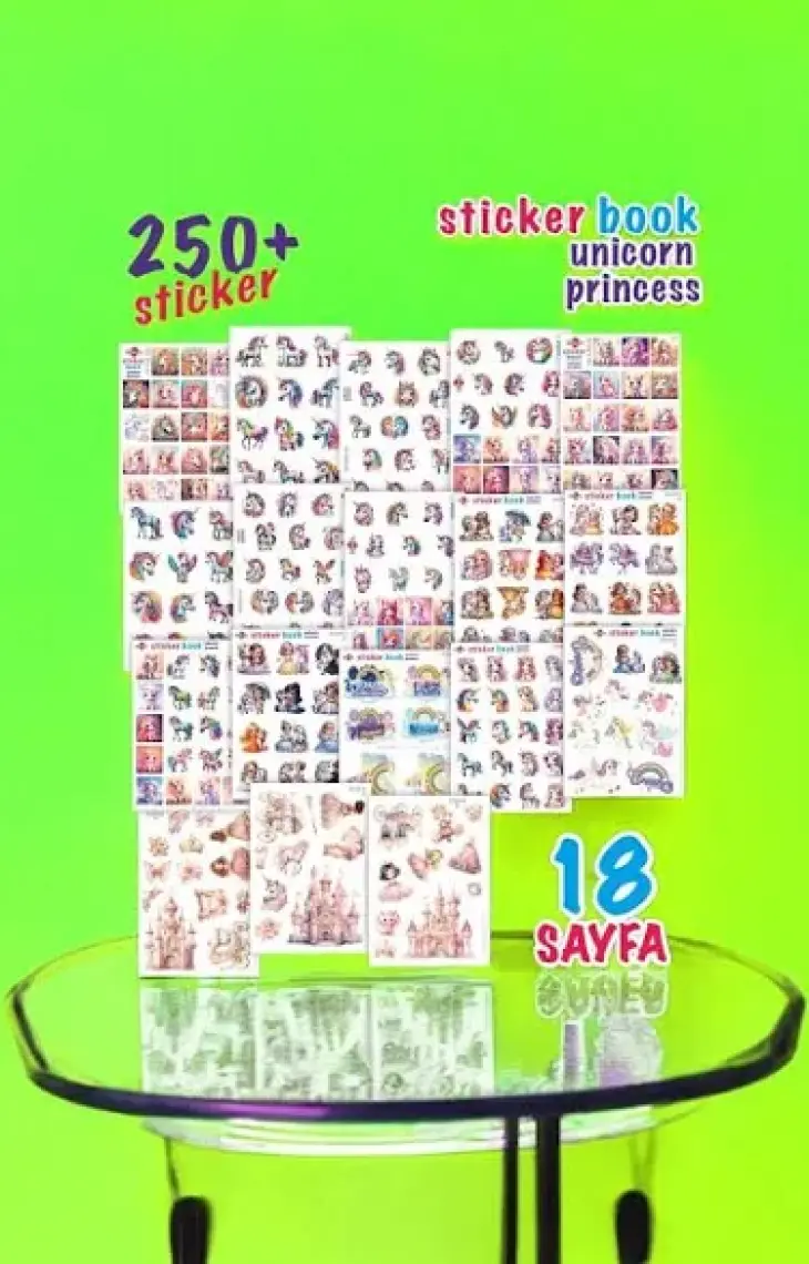 İstisna Unicorn Prensesler Sticker Book Etiket Kitabı Sticker Defteri A5 Boyut Etiket Seti
