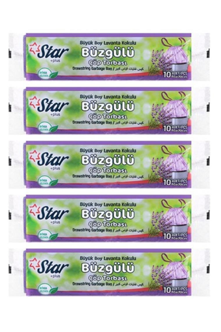Büzgülü Büyük Boy Çöp Torbası 5 Paket Lavanta Kokulu 65x70 cm