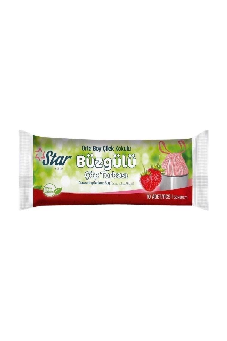 (3 Adet) Lavanta - Limon - Çilek Kokulu Büzgülü Çöp Torbası Orta Boy 120 Gr. 55x60 Cm.