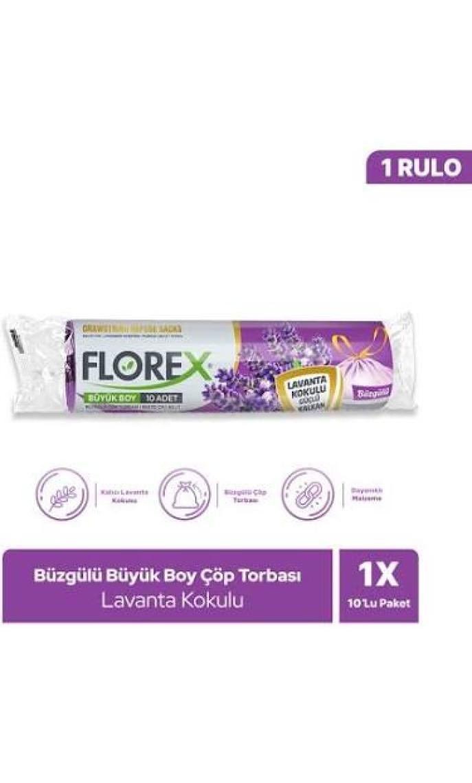 Florex Büzgülü Çöp Torbaları Lavanta Kokulu Büyük Boy