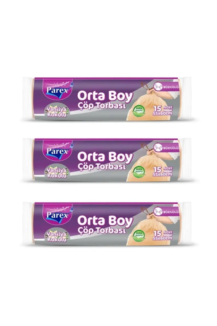 Parex Büzgülü Vanilya Kokulu Çöp Torbası Orta Boy  3'lü Paket
